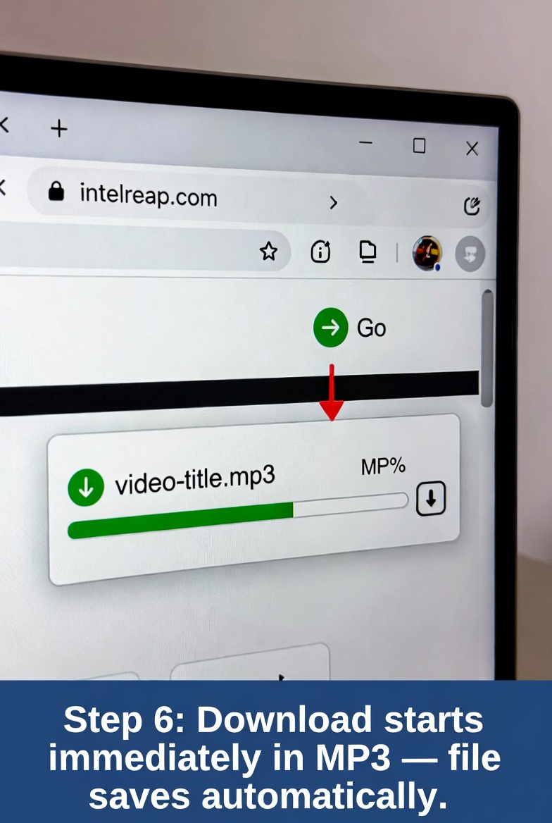 Step 6: Download starts immediately in MP3 - file saves automatically - IntelReap free YouTube to MP3